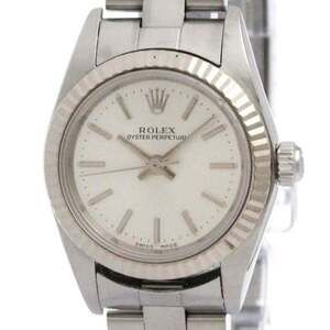 ROLEX Oyster Perpetual 76094 K Serial White Gold Steel Watch Polished